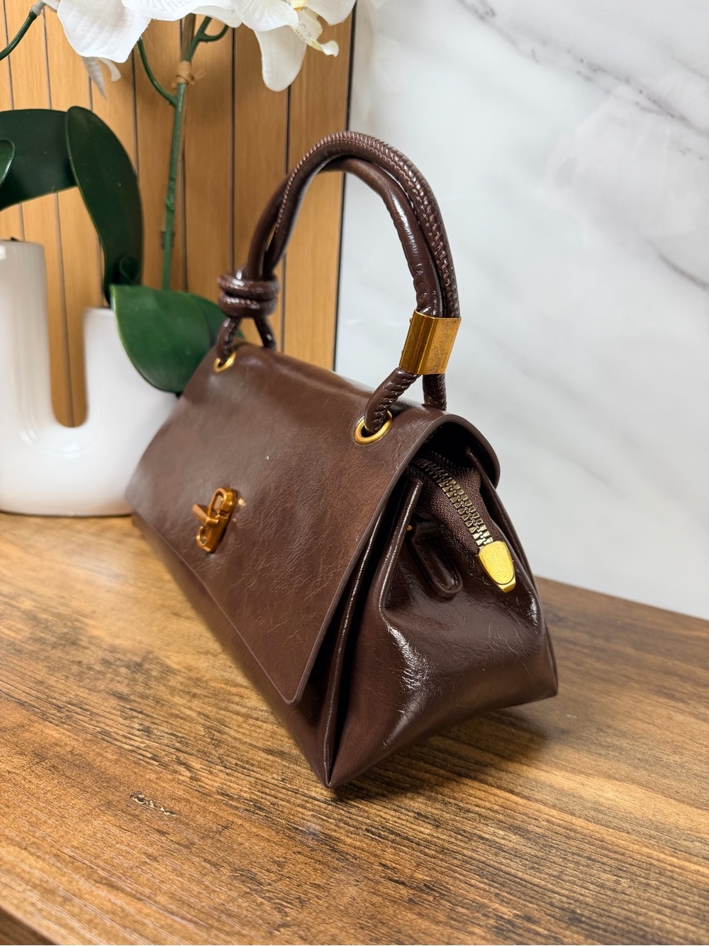 Brown Leather Top-Handle Crossbody Bag - Unbranded - Picture 3 of 8
